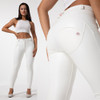 White Fleece Lined Leggings Womens Leather Look Jeans 