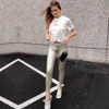 Ladies Leather Look Jeans Gold Stretch Leather Pants 