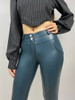 Blue Leather Trousers Push Up Pants 