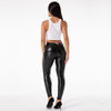 Gothic Women Legging Mid Waist Shinning Black Faux Leather Trousers 
