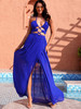  Blue Cut Out Cross Strap Shape A-Line Whit Split Summer Beach Chiffon Maxi Dress 