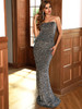  Gray Tube Top Fishtail Sequin Party Maxi Dress 