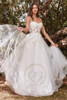 A Line Tulle Floral Lace Applique Floor Length Illusion Strapless Bridal Gown 