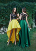Satin Black Lace with Bow Yellow Green Fuchsia Sleeveless Formal Party Prom Gowns