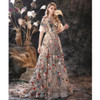 Long Dress Colorful Tulle Short Sleeve Court Train Romantic Prom Gowns 