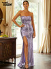 Backless Purple Strapless Sequin Prom Dress  
