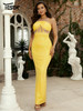  Evening Dress Cutout Corset Yellow Maxi Sequin Prom Vestidos