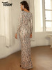 Mesh Long Sleeves Sequin Multicolor Prom Dress