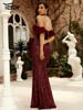 Strapless Ruffled Ruched Maxi Burgundy Sequin Formal Dress 