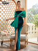  Elegant Green Velvet Maxi Off Shoulder Split Belt Bodycon Long Party Dress 