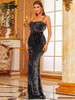 Split Thigh Belted Sequin Formal Party Clothes Evening Maxi Dress