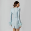  Feather Long Sleeve Tight Hip Club Evening Party  Dress