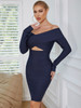 Rayon Off Shoulder Fashion Hollow Out Fashion Long Sleeves Birthday Party Dress