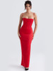 Elegant Spaghetti Strap Prom Red Satin Bodycon Celebrity Evening Party Dresses 