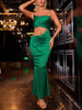 Green Spaghetti Strap Long Prom Cut Out Bodycon Celebrity Evening Satin Party Dresses 
