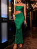 Green Spaghetti Strap Long Prom Cut Out Bodycon Celebrity Evening Satin Party Dresses 