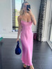 Pink Camis Satin Long Elegant Sleeveless Slip Holiday Party Dress