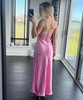 Pink Camis Satin Long Elegant Sleeveless Slip Holiday Party Dress