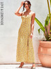 Casual Square Neck Yellow Floral Sleeveless Open Back Split A-Line Beach Spring Maxi Dress 