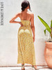 Casual Square Neck Yellow Floral Sleeveless Open Back Split A-Line Beach Spring Maxi Dress 
