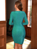 Green Deep V-Neck Bodycon Streamer Elastic Reflective Material Mini Dress 