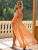 Orange Deep V Neck Long Sleeve Tunic Slit Party Long Dress  