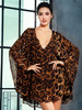 V-Neck Open Back Cloak Style Leopard Chiffon Dress 