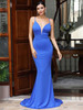 Blue Deep V-Neck Tube Top Sling Corset Fishtail Shape Party Extra Long Floor Dress 