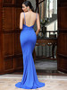 Blue Deep V-Neck Tube Top Sling Corset Fishtail Shape Party Extra Long Floor Dress 