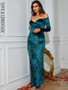 Green V-Neck Strapless Strapless Knitted Fabric Party Maxi Dress 