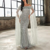  Beaded Elegant Feathers Wedding Party Celebrity Dress With Floating Sleeves