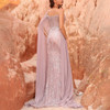 Blush Pink Heavy Beaded Feather One Shoulder Sleeveless Mermaid Elegant Side Slit Evening Dress