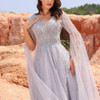 V Neck Short Sleeve Froaty Delicate Tulle Prom Gown Women Wedding Party Host Formal Evening Dresses