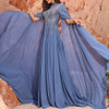  A Line Chiffon Skirt Royal Blue Froaty Sleeve Arabic Modest Mother Of The Bride Dresses