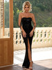 Black Tube Top Sleeveless Open Back Slit Stretch Sequin Party Maxi Dress 