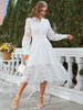Spring  Wedding Guest Lace Belt Dresses Long Sleeve Maxi Vestido