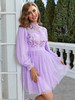 Simplee Mesh Polka Dot Spring Tulle Party Sequin Flowers Purple Ruffle Lantern Sleeve Dresses