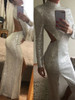 Silver Sequined Hollow Out Backless Full Sleeved Autumn Women's Gown