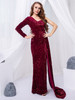 NEW One Shoulder Long Train Stretch Sequin Party Dress 