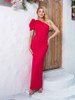 One Shoulder Puff Sleeve Red Maxi Dress Elegant Slim Bodycon Formal Evening Party Gown 