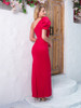One Shoulder Puff Sleeve Red Maxi Dress Elegant Slim Bodycon Formal Evening Party Gown 