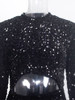 Long Sleeve Train Cut Out Stretch Sequin Evening Night Party Dress.