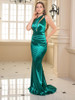  Hollow Out Silky Stretch Green Satin Prom Dress 