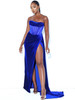 Royal Blue Draping Corset High Slit Velvet Gown 