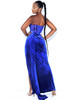 Royal Blue Draping Corset High Slit Velvet Gown 