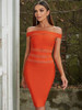 Orange Bandage Elegant Off The Shoulder Bodycon Dress 