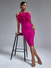Pink Bandage Women Feather Party Dress 