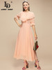 Flare Sleeve Single-breasted ruffles Slim Pink Midi Dresses