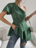 Casual Slim Green Tops Fashion Backless Irregular T-shirt 