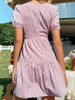 Casual Pink Puff Sleeve Ruffle Beach Dress 